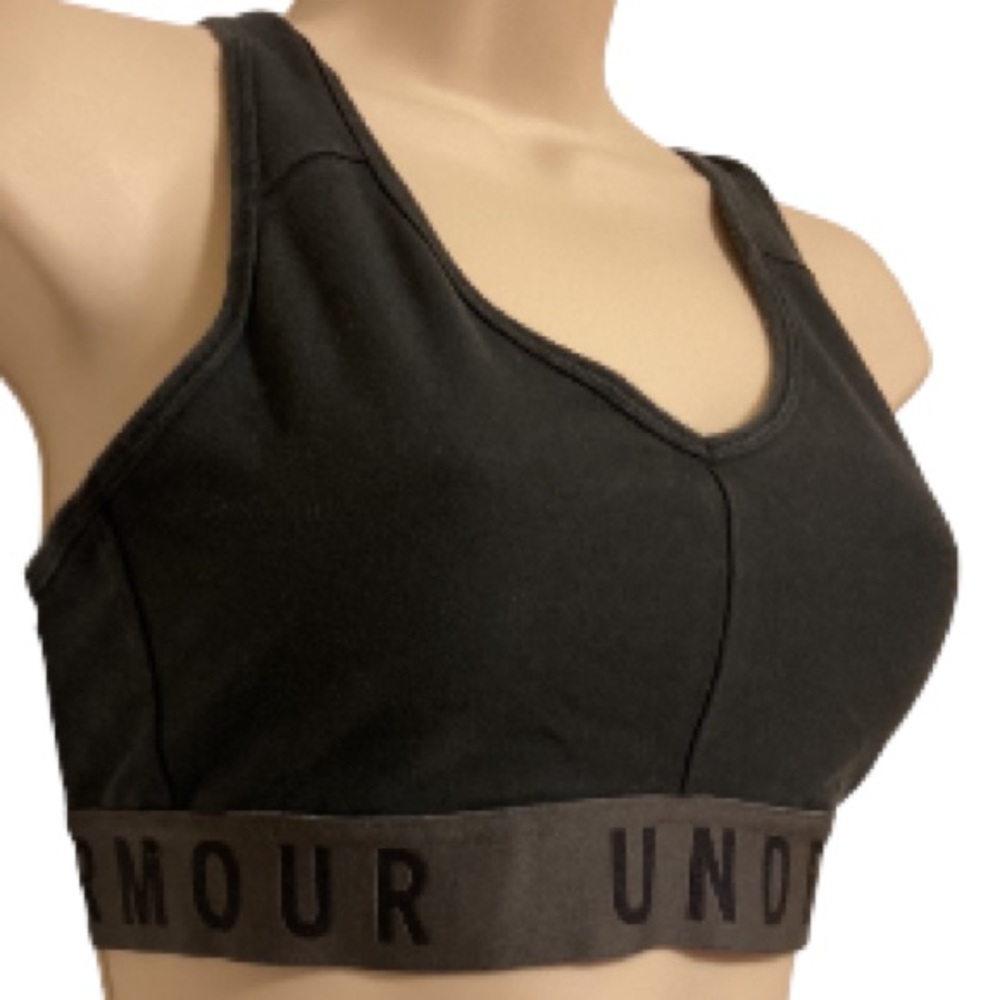 UNDER ARMOUR Racer Back Black Gray Trim Sports Exercise Running Bra Womens Small
